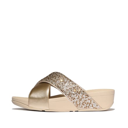 FitFlop Lulu crystal-mix metallic cross slides