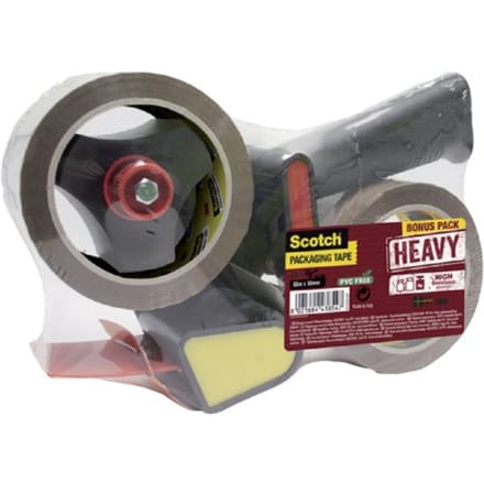 Verpakkingstape dispenser Scotch met 2 rollen Secure seal tape 50mmx66m bruin