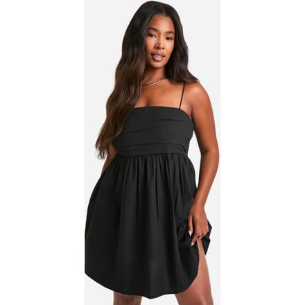 boohoo Dames Plus Katoenen Popeline Geroffelde Skater Jurk | Black | Maat: 26