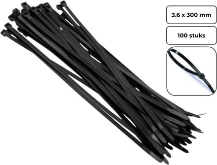 PD® - Kabelbinders - Tiewraps - 3,6 x 300 mm - 100 delig - Zwart