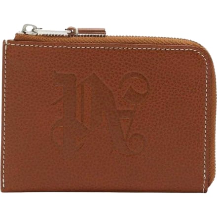 Palm Angels Monogram Leren Kaarthouder met Ritssluiting (Bruin)
