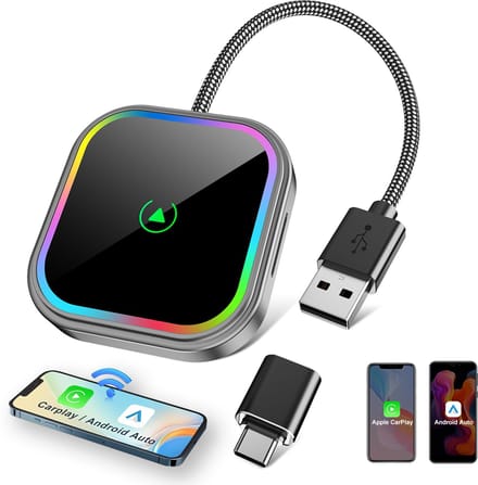 ESSGOO Premium 2 in 1 CarPlay Dongle - Draadloos CarPlay Android Auto - USB-A - USB-C - Android Auto Dongle - Zwart