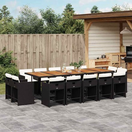 vidaXL - 15-delige - Tuinset - met - kussens - poly - rattan - zwart