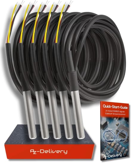 Digitale Temperatuursensor - Waterproof Sensor - Temperatuur Meten - Roestvrijstalen Behuizing - 1 Meter Kabel - Zwart