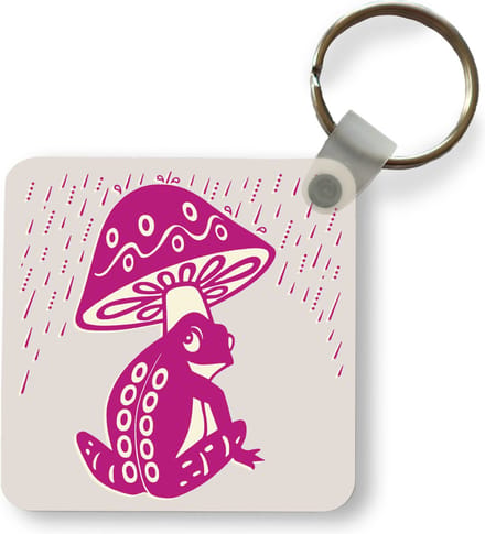Sleutelhanger - Uitdeelcadeautjes - Kikker - Paddenstoel - Roze - Plastic