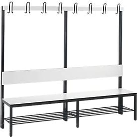 Garderobebank Basic Plus, 1-zijdig, rugleuning, met schoenenrek, onderstel zwartgrijs RAL 7021, B 1960 mm, decor wit