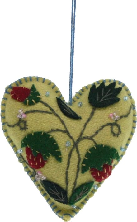 Hart geel aardbeien, vilt 7x2x7cm