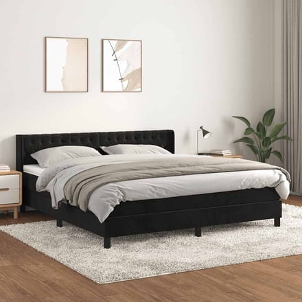 vidaXL - Boxspring - met - matras - fluweel - zwart - 160x200 - cm