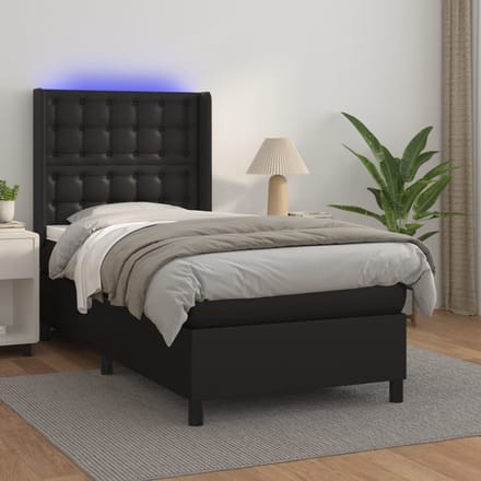 vidaXL - Boxspring - met - matras - en - LED - kunstleer - zwart - 90x200 - cm
