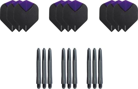 9 Skylight Paars Super stevige - flights - plus 9 zwarte nylon - shafts
