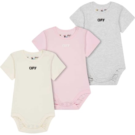 Off White Baby Lettering Crew Neck Romper (Verpakking van 3) (Multikleurige Print)