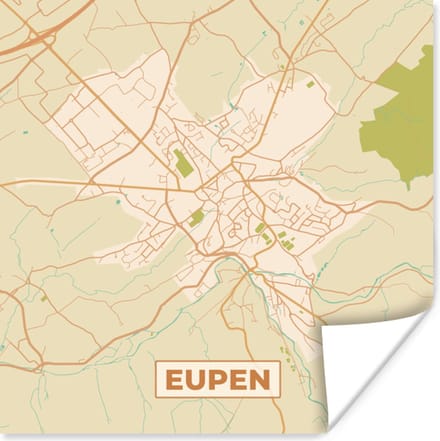 Poster Stadskaart - Plattegrond - Vintage - Eupen - Kaart - België - 30x30 cm