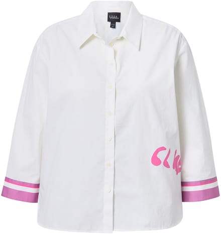Ulla Popken - Dames - Overhemdblouse opschrift overhemdkraag 3/4-mouw - Sneeuwwit - Maat 58+