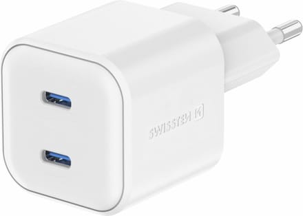 Swissten USB-C Snellader - 2 USB-C Poorten - GaN technologie - 20W - Wit