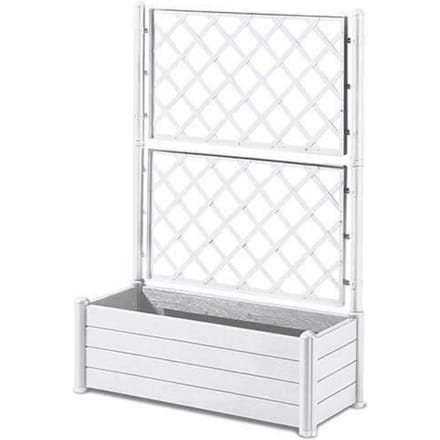 STEFANPLAST Bac a fleur/Jardiniere rectangulaire avec treillis - Finition effet bois - 100 x 43 x H 142 cm - 80 L - Blanc