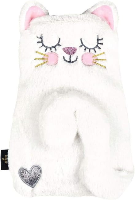 Warmwaterkruik met zachte bekleding in wit kattendesign - ca. 700 ml