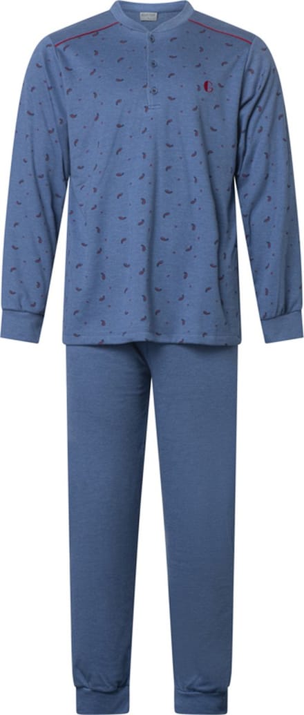 Gentlemen - warme heren pyjama 114279 - interlock, extra aangeruwd - blauw - maat XL