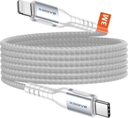 Xssive Gevlochten USB C Kabel - geschikt voor Apple iPhone met Lightning - 27W - Extra Lang 3 Meter