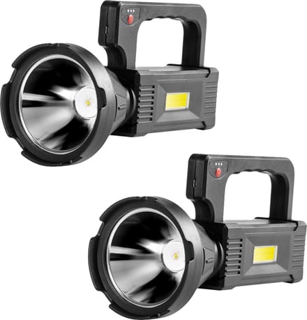 2 Stuks - LED Zaklamp - Op Batterij - Grote Schijnwerper - 2000 Lumen - Zoeklicht