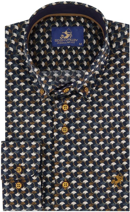 Casual overhemd Eden Valley regular fit bruin navy katoen