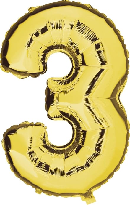 Folieballon Cijfer 3 Goud - 92 cm