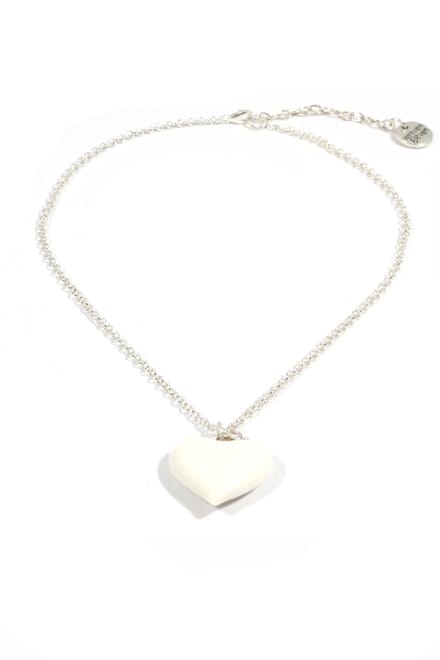 Heaven Eleven dames Ketting zilver plating met wit hart van hertegewei