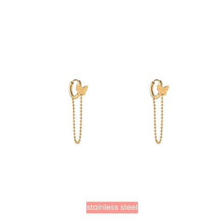 Go Dutch Label Oorknoppen Butterfly Hoop Chain Goud