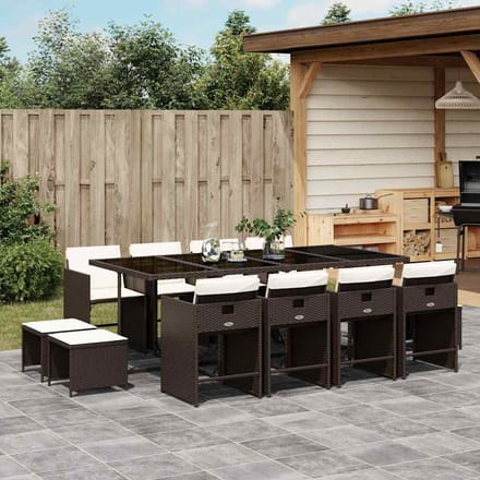 vidaXL - 13-delige - Tuinset - met - kussens - poly - rattan - bruin