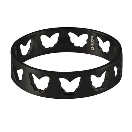 Quiges Stapelring Dames - Vulring Vlinders - RVS Zwart - Maat 20 - Hoogte 6mm
