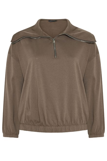 Limited Collection Bruin Sweatshirt Met Rits En Omslagkraag Size 44