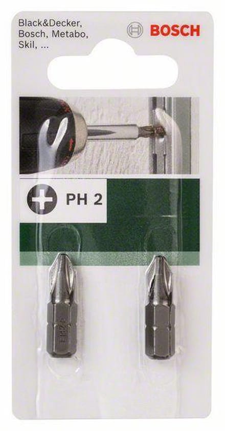 Bosch BITS PH2 25MM 1/4 STANDARD 2STK