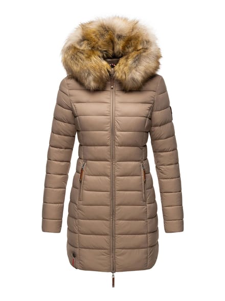 Marikoo damesjas Rose met gewatteerd design & afneembare imitatiebontkraag