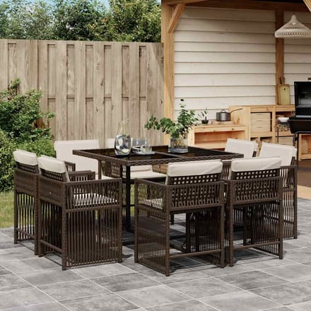 vidaXL - 9-delige - Tuinset - met - kussens - poly - rattan - bruin