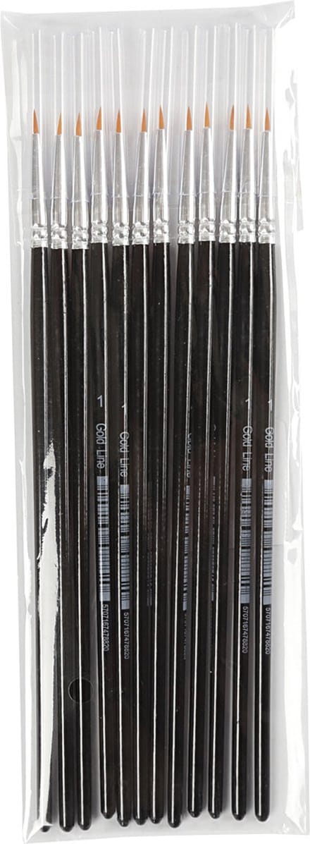 Gold Line penselen, afm 0, L: 17 cm, B: 1 mm, rond, 12 stuk/ 1 doos