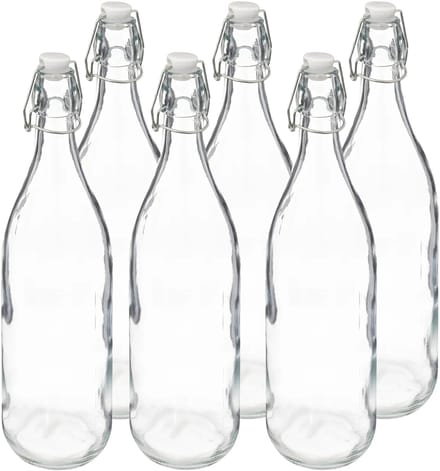 5Five Beugelfles/weckfles - 6x - glas - transparant - luchtdicht - 1 liter - waterfles - limonade