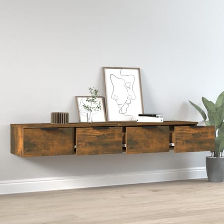 vidaXL - Wandkasten - 2 - st - 68x30x20 - cm - bewerkt - hout - gerookt - eiken