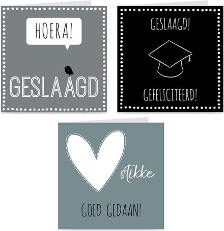 3x GESLAAGD kaarten / set wenskaarten met enveloppen