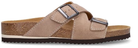 Manfield - Heren - Beige suède slippers - Maat 41