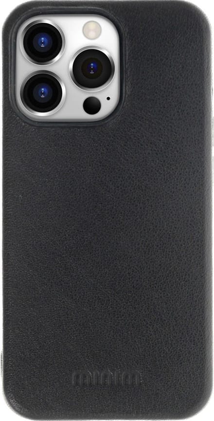 Minim Hoesje Echt Leer Back Cover Zwart Geschikt voor Apple iPhone 14 Pro