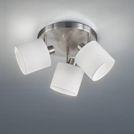 Reality Leuchten Tommy plafondspot, nikkel/wit, Ø 25 cm, 3-lamps stof