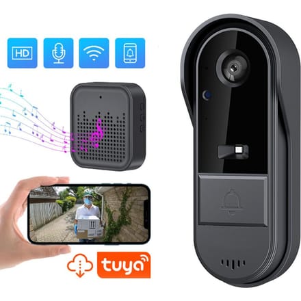 Draadloze videodeurbelcamera met draadloze belbel Tweerichtingsaudio Tuya APP-bediening Nacht zwart