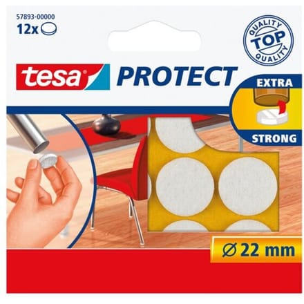 Tesa meubelvilt rond wit 2,2 cm 12x - zelfklevend - vloerbescherming - anti-kras - viltglijders