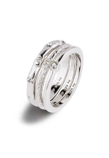 Elli - Ring - Ring Set Vrouwen Glazen Kristallen Xirius Geslepen Wit 925 Sterling Zilver - Dames