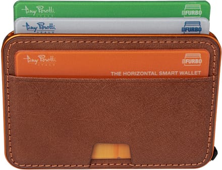 Tony Perotti Furbo EVO RFID leren Pasjeshouder met Magsafe - Donkerbruin/Oranje