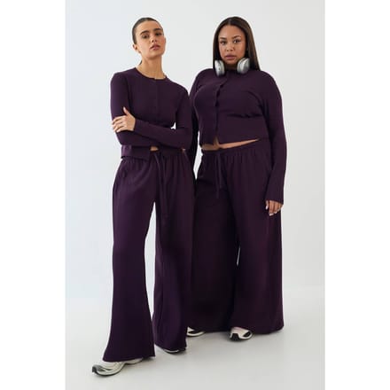 Dames DSGN Studio Wide Leg Broek | Aubergine | Maat: Medium