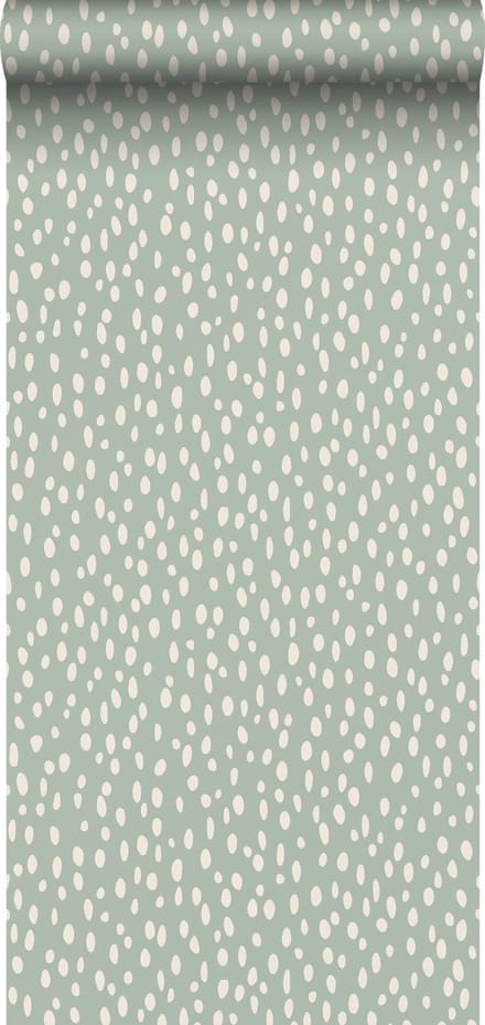 ESTAhome behang stippen mintgroen en wit - 53 cm x 10.05 m - 139256