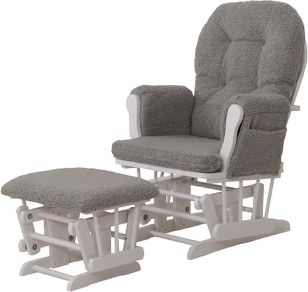 Relaxstoel MCW-C76, schommelstoel + voetenbankje, bouclé-stof 480 g/m² ~ grijs, wit frame