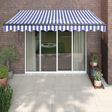 vidaXL - Uitschuifbare - luifel - Blauw - en - Wit - met - Antraciet - Frame