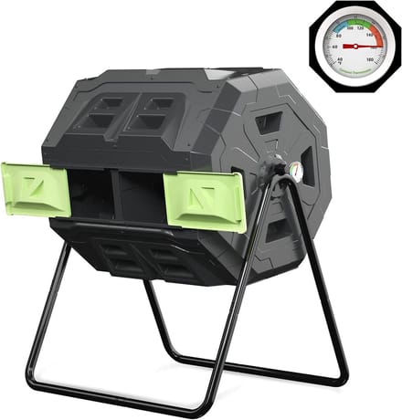 Tuimel composter 160L - Compostthermometer - Dubbele Kamer voor Continue Compostering - Diepgroef Ontwerp - Snelle Montage (Groen)
