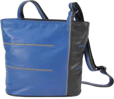 Leren schoudertas Helsinki square d.grijs - blauw - grijs